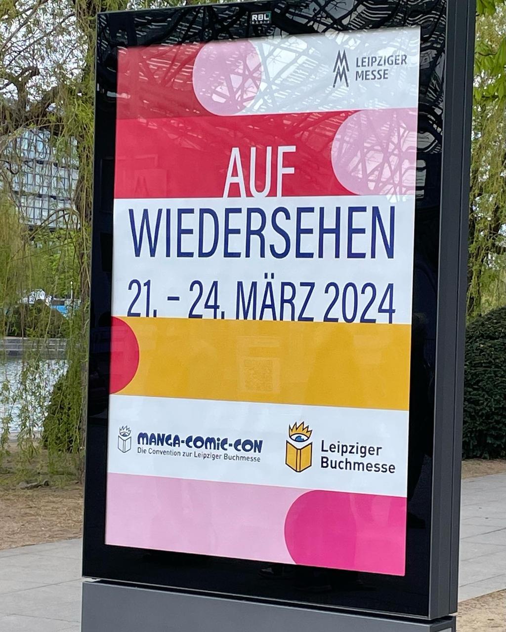 Foto eines Schildes auf der Leipziger Buchmesse mit der Aufschrift Auf Wiedersehen